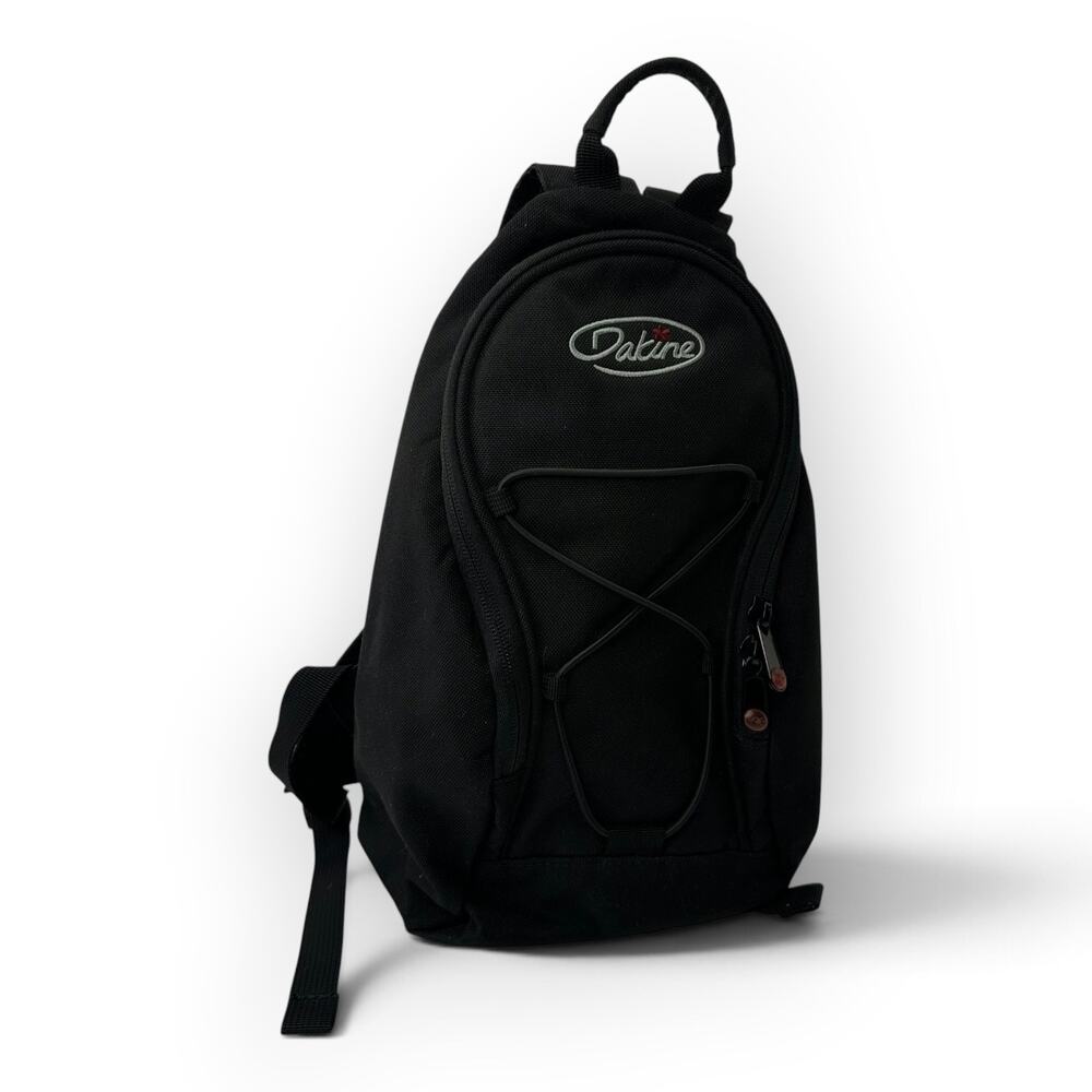 Dakine Go Go Black Nylon Sling Backpack Red Lining Bungee Front Pocket Bag